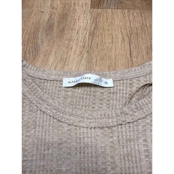 Altard State Beige Waffle Knit Long Sleeve Babydoll Top Size XS NWT - Picture 4 of 9